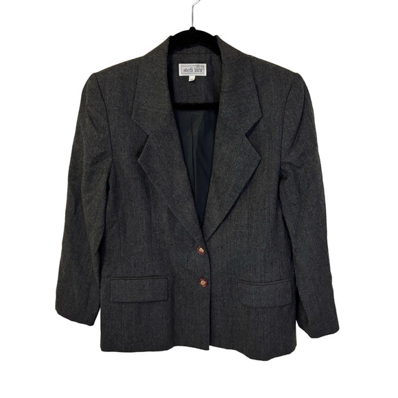 Vintage 100% wool grey heathered blazer jacket SZ 10 large - Picture 3 of 12